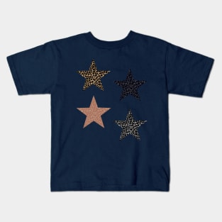 Leopard Print Stars Pack on Dark Blue Kids T-Shirt